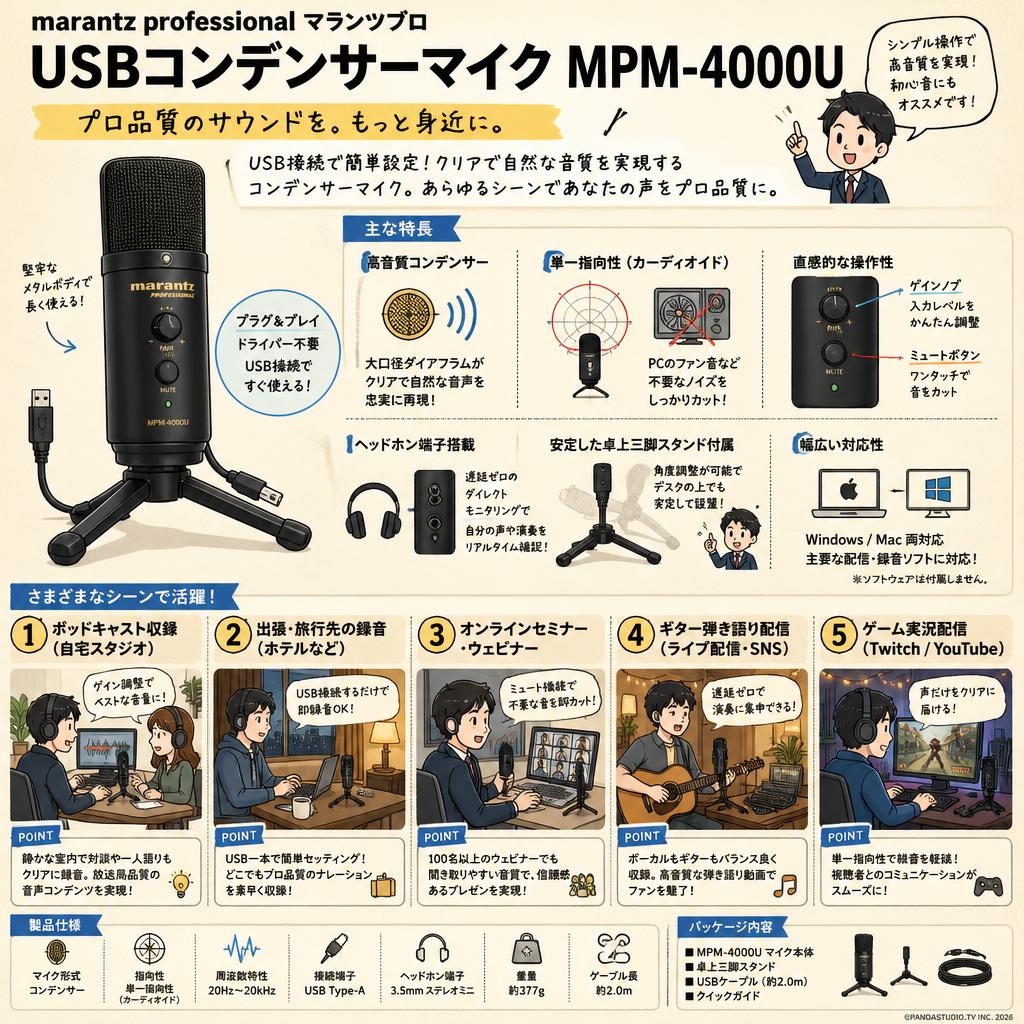 marantz professionalマランツプロ USBコンデンサーマイク  MPM-4000U 用途