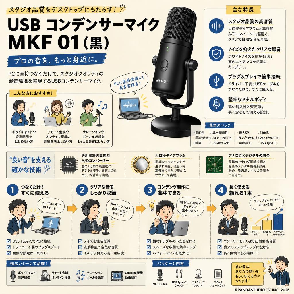 USB コンデンサーマイク MKF 01 (黒） 概要