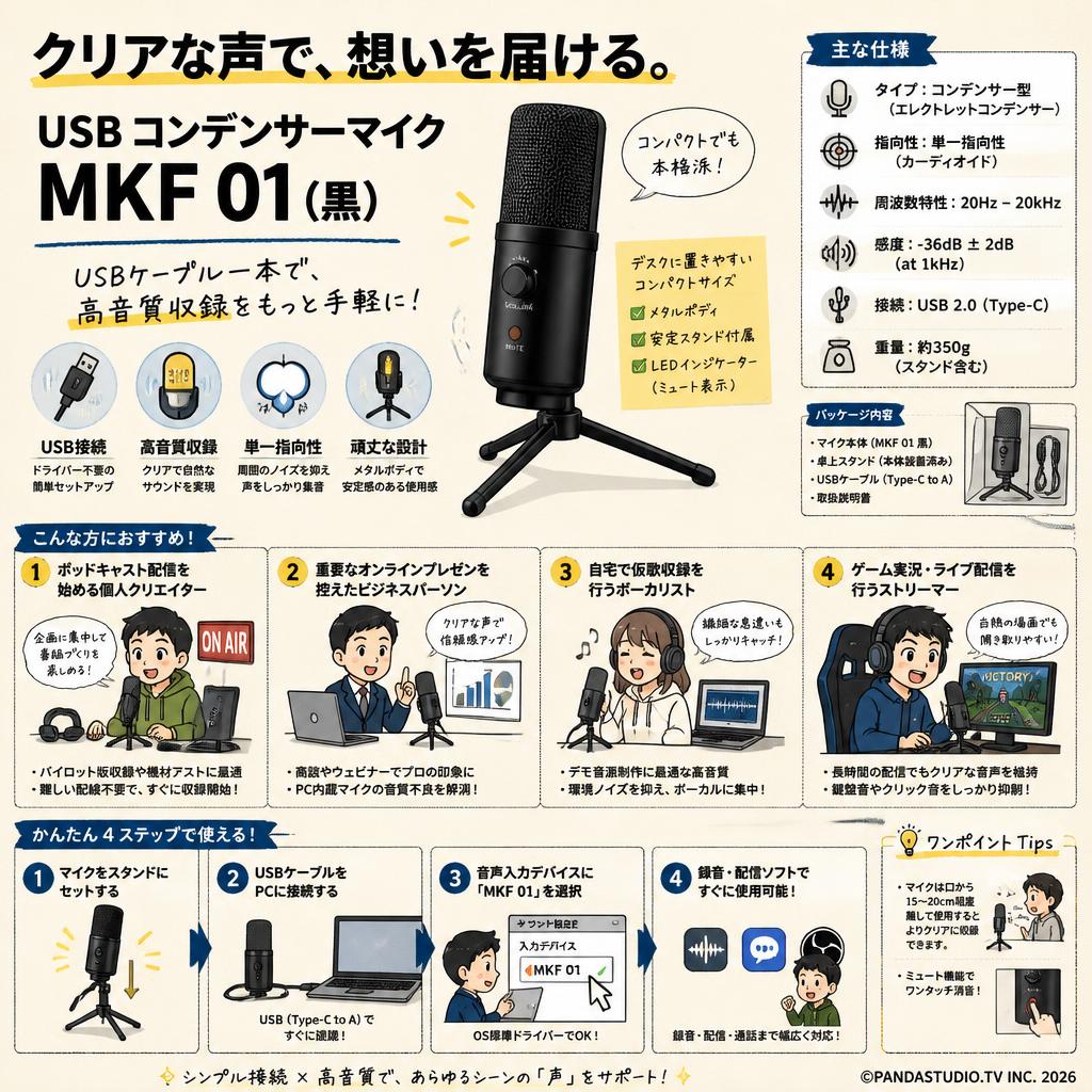 USB コンデンサーマイク MKF 01 (黒） おもな対象のお客様