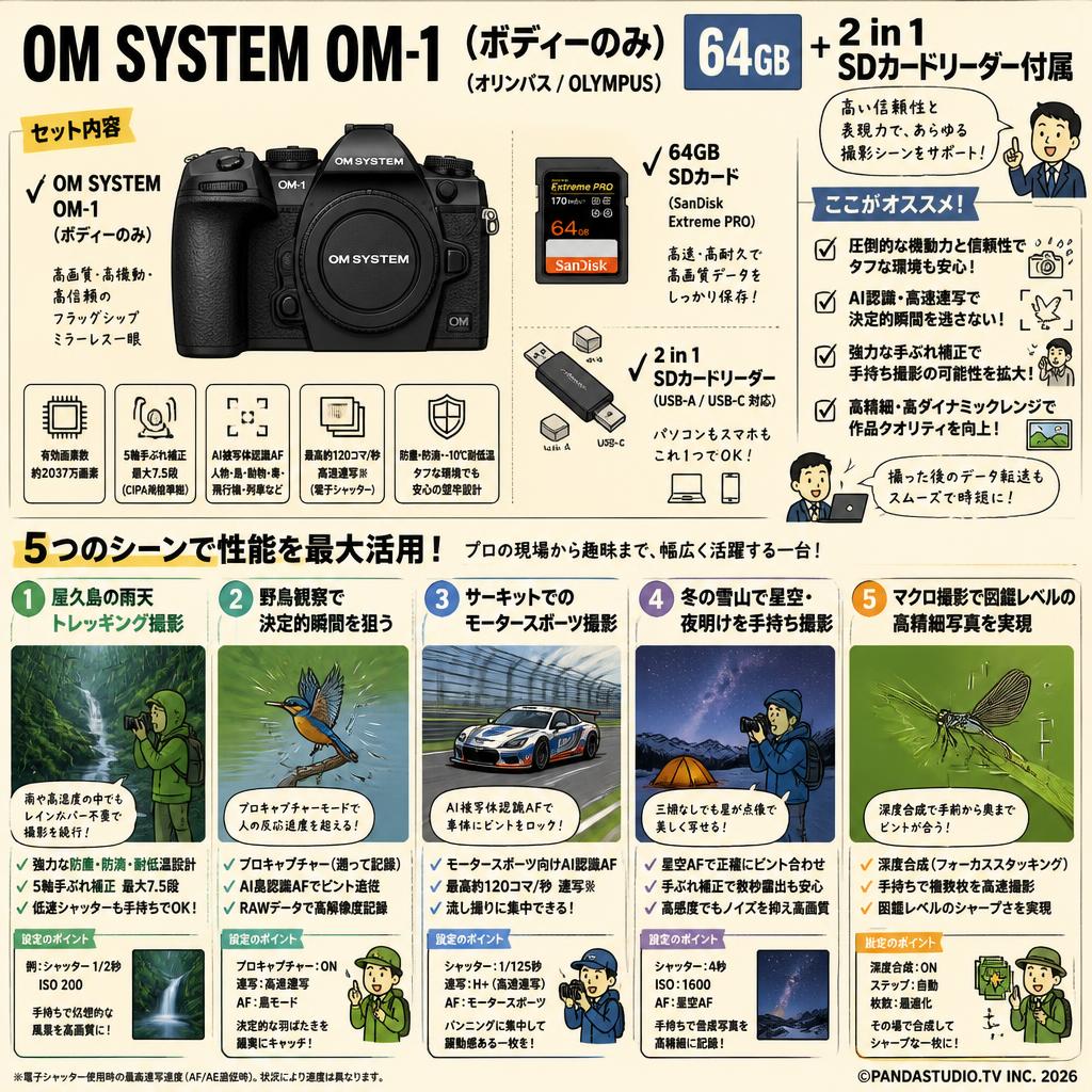 OM SYSTEM OM-1（ボディーのみ）（オリンパス / OLYMPUS）64GB ＋ 2 in 1 SDカードリーダー付属 用途