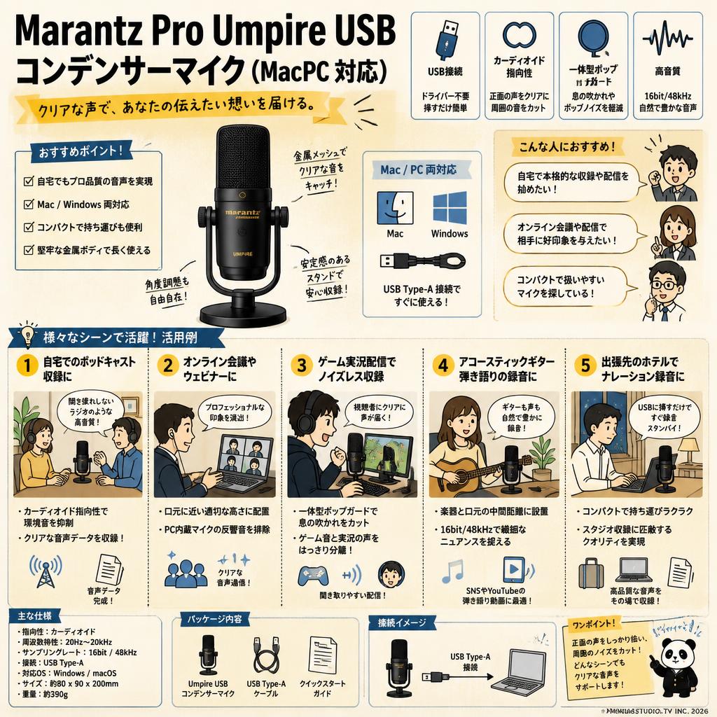 Marantz Pro Umpire USB コンデンサーマイク (MacPC 対応) 用途