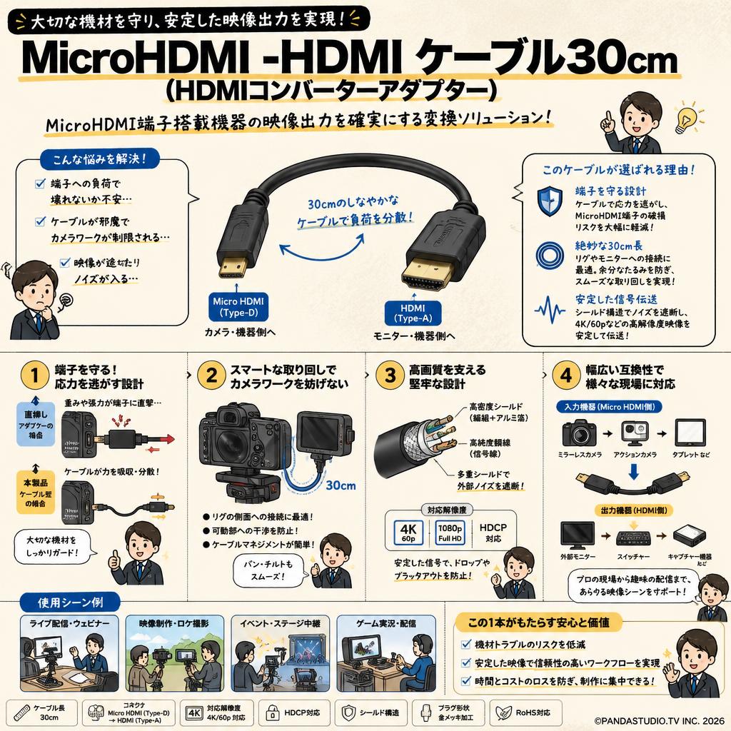 MicroHDMI -HDMI ケーブル30cm (HDMIコンバーターアダプター) 概要
