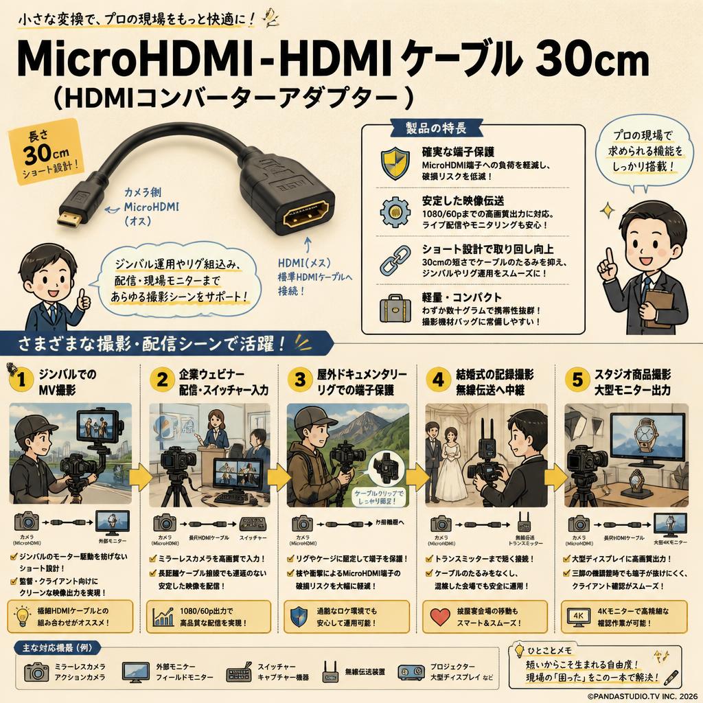 MicroHDMI -HDMI ケーブル30cm (HDMIコンバーターアダプター) 用途