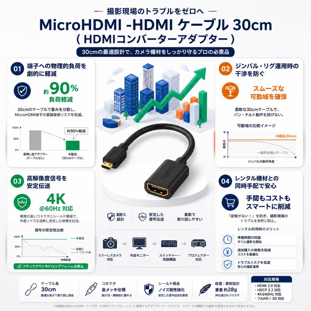 MicroHDMI -HDMI ケーブル30cm (HDMIコンバーターアダプター) セールスポイント