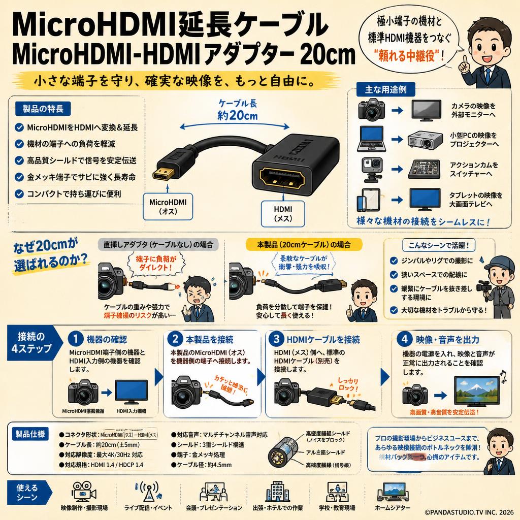 MicroHDMI延長ケーブルMicroHDMI-HDMIアダプター20cm 概要