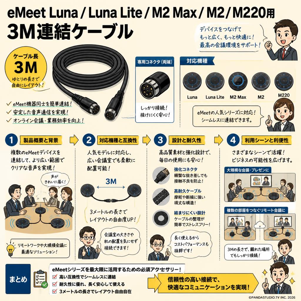 eMeet Luna / Luna Lite / M2 Max /M2 /M220用 3M連結ケーブル 概要