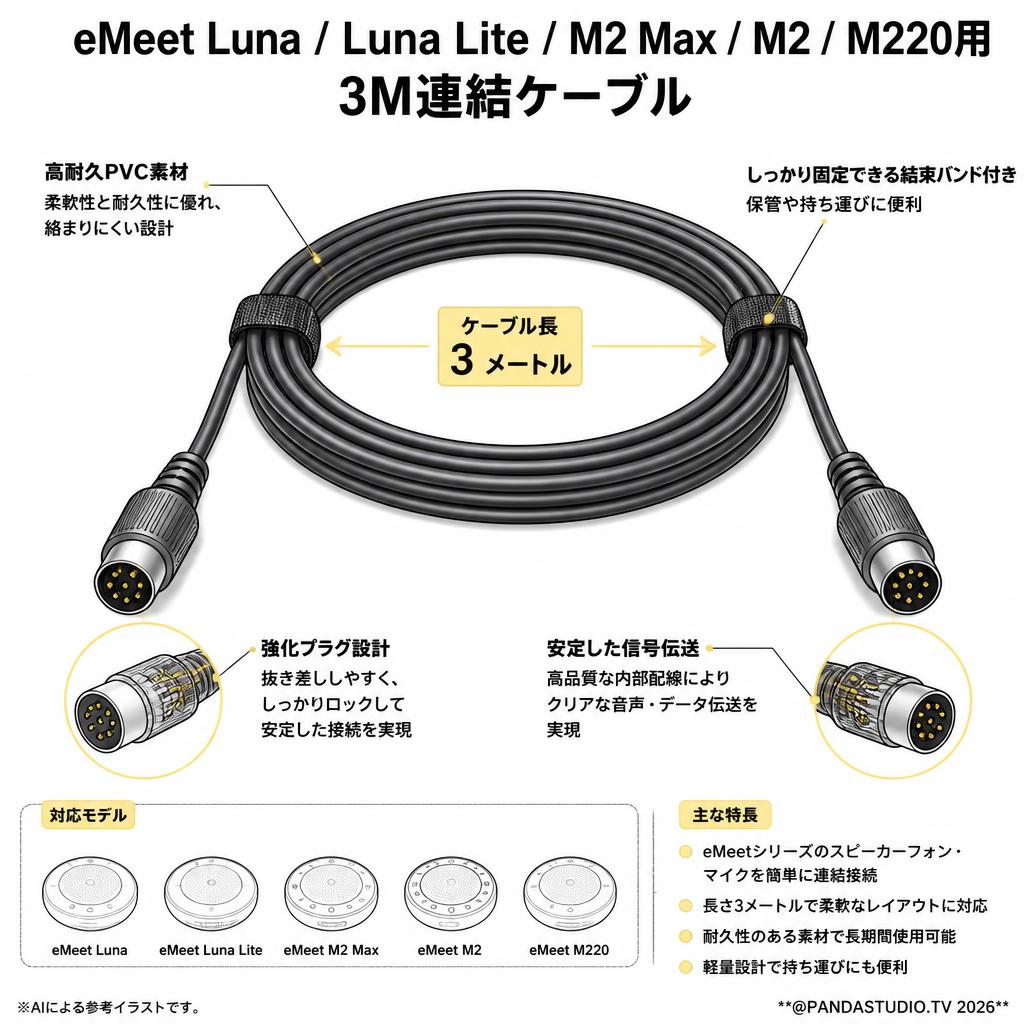 eMeet Luna / Luna Lite / M2 Max /M2 /M220用 3M連結ケーブル スペック