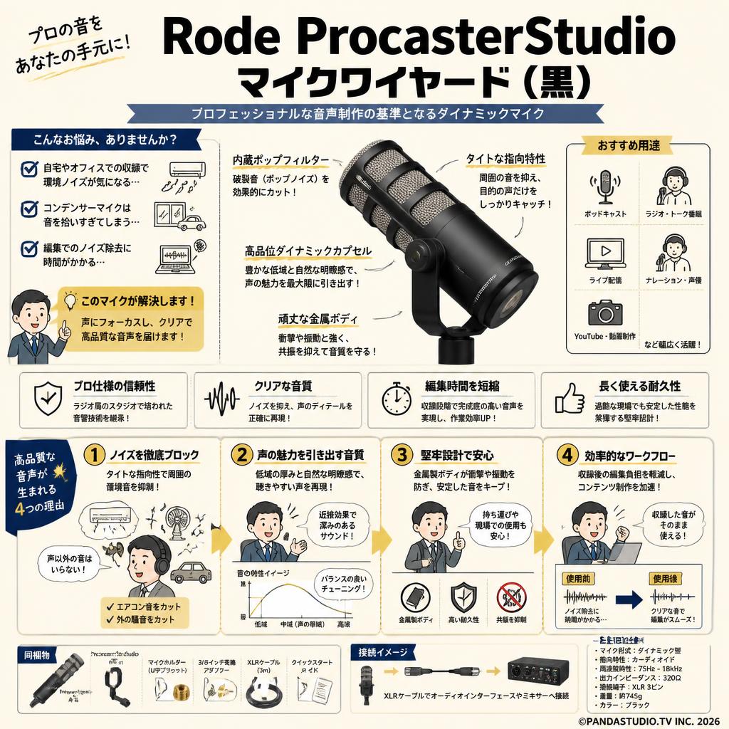 Rode ProcasterStudio マイクワイヤード (黒) 概要