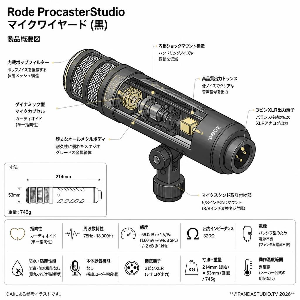 Rode ProcasterStudio マイクワイヤード (黒) スペック