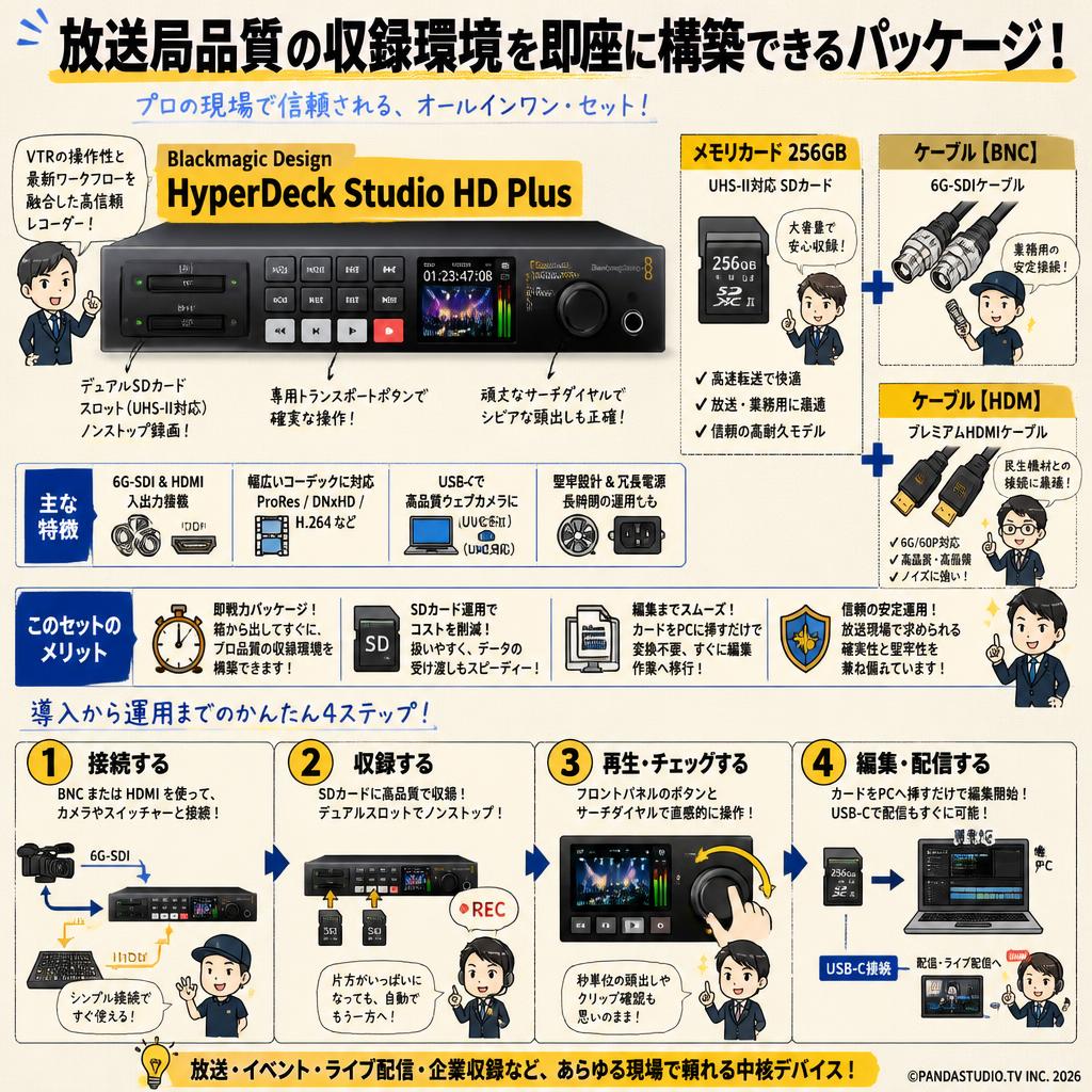Blackmagic Design HyperDeck Studio HD Plus / メモリカード 256GB / ケーブル【BNC / HDMI】 セット 概要