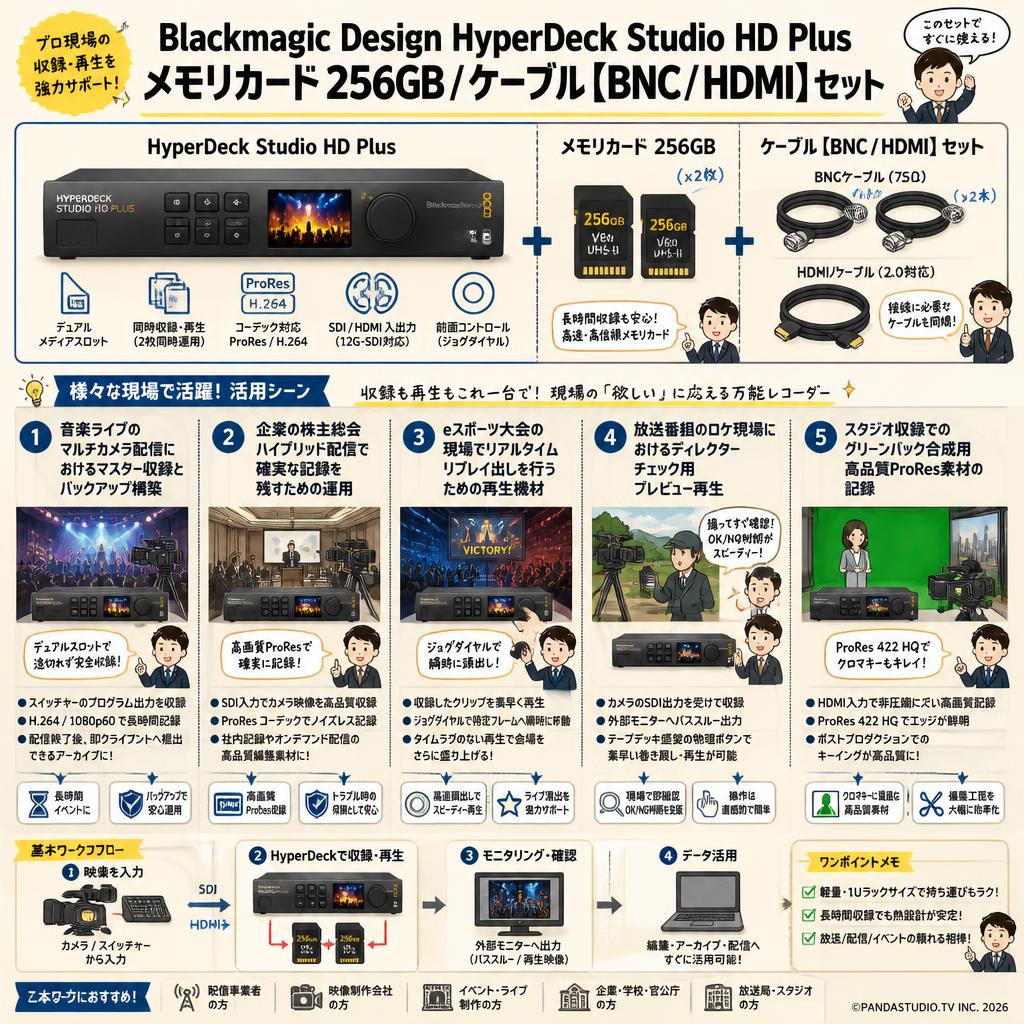 Blackmagic Design HyperDeck Studio HD Plus / メモリカード 256GB / ケーブル【BNC / HDMI】 セット 用途