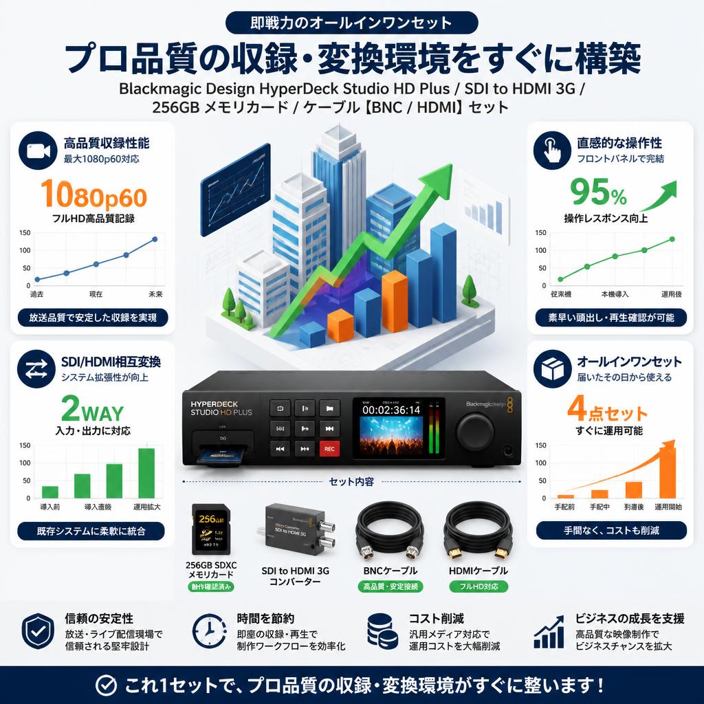 Blackmagic Design HyperDeck Studio HD Plus / SDI to HDMI 3G / 256GB メモリカード/ ケーブル【BNC / HDMI】 セット セールスポイント