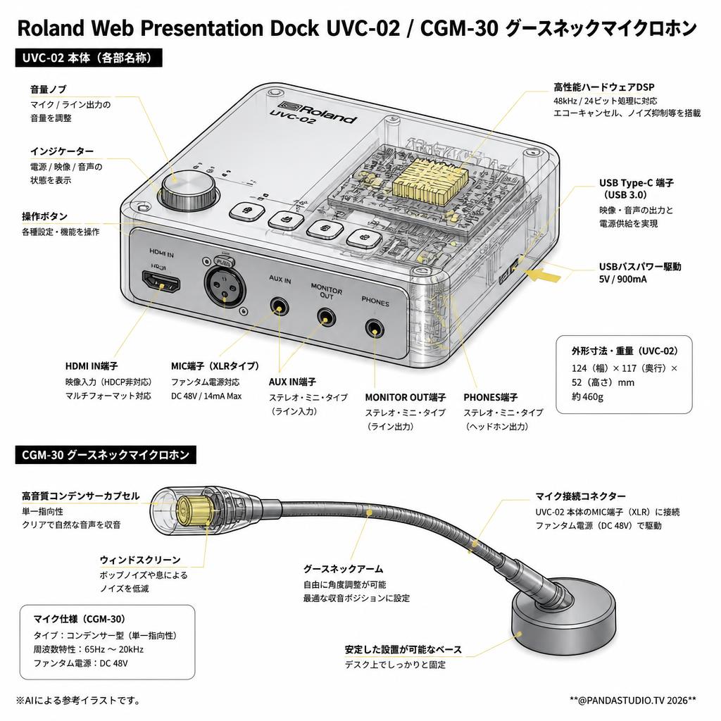 Roland Web Presentation Dock UVC-02 / CGM-30 グースネックマイクロホン スペック