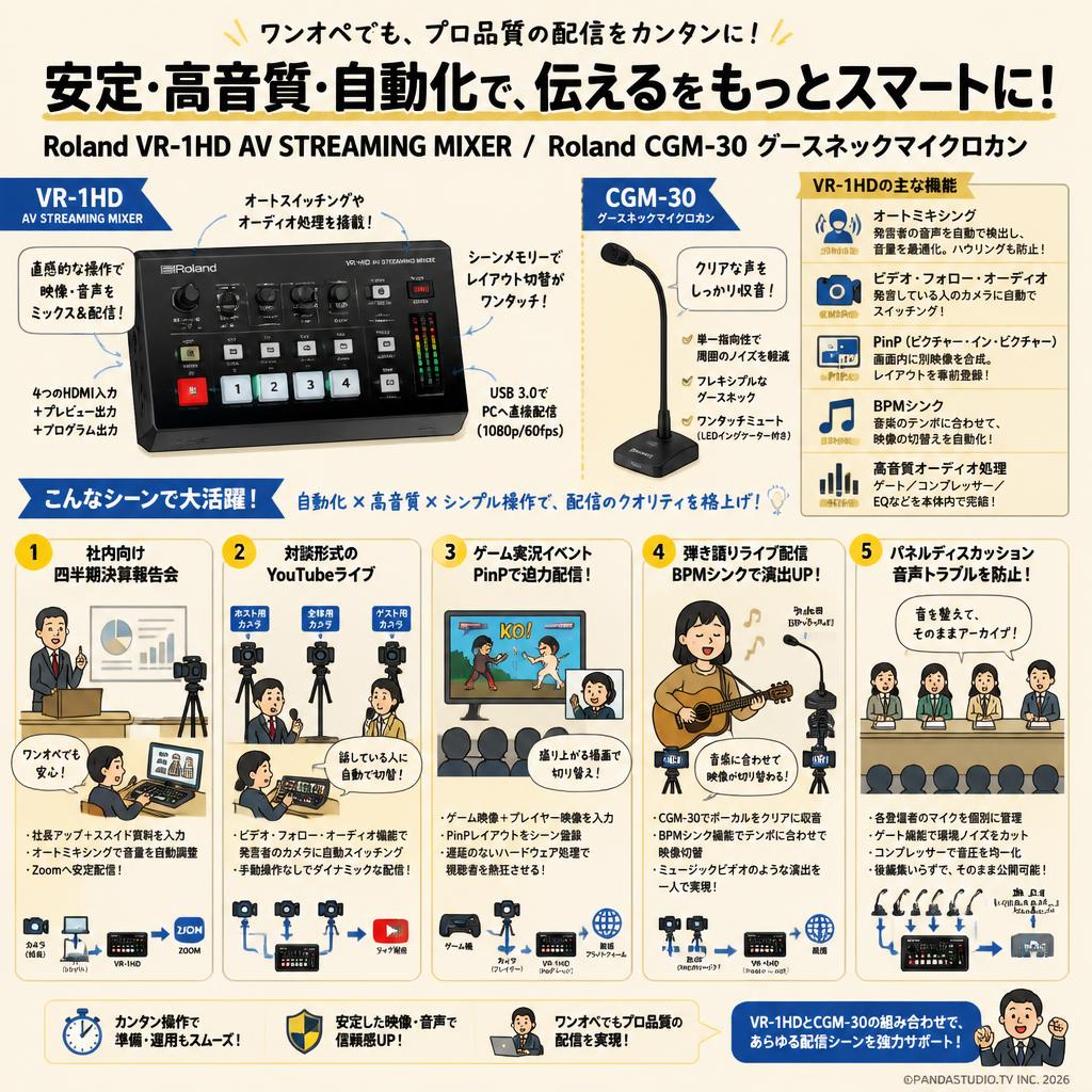 Roland VR-1HD AV STREAMING MIXER / Roland CGM-30 グースネックマイクロホン 用途