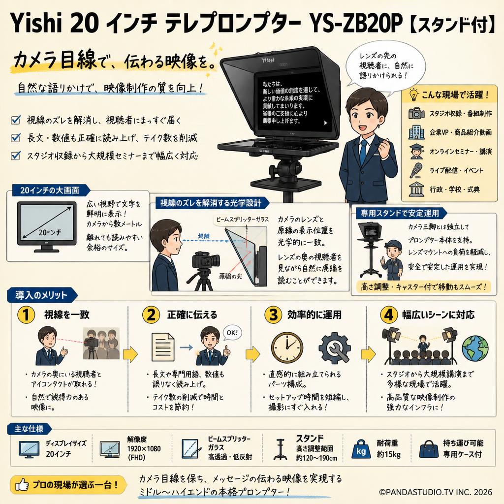 Yishi 20 インチ テレプロンプター YS-ZB20P 【スタンド付】 概要