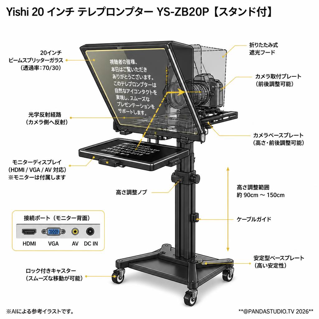 Yishi 20 インチ テレプロンプター YS-ZB20P 【スタンド付】 スペック