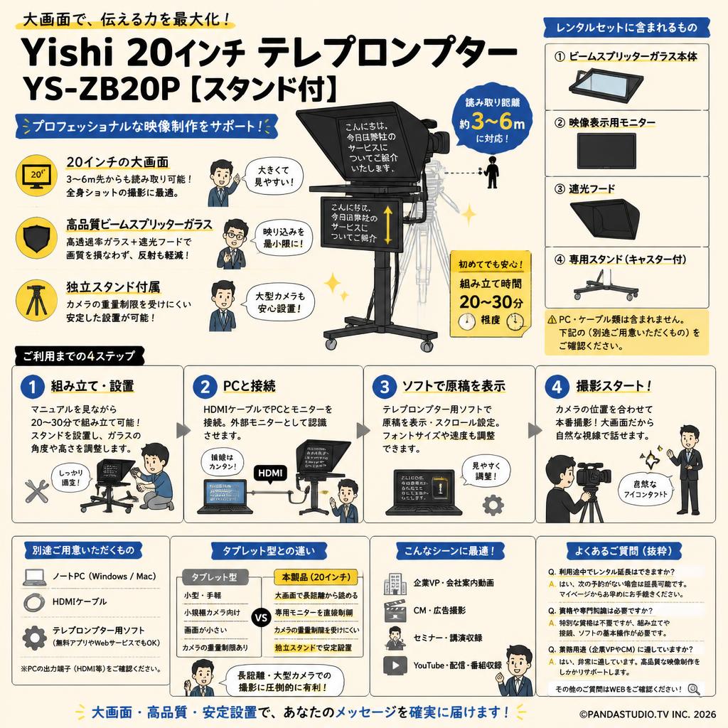 Yishi 20 インチ テレプロンプター YS-ZB20P 【スタンド付】 FAQ（よくある質問と答え）