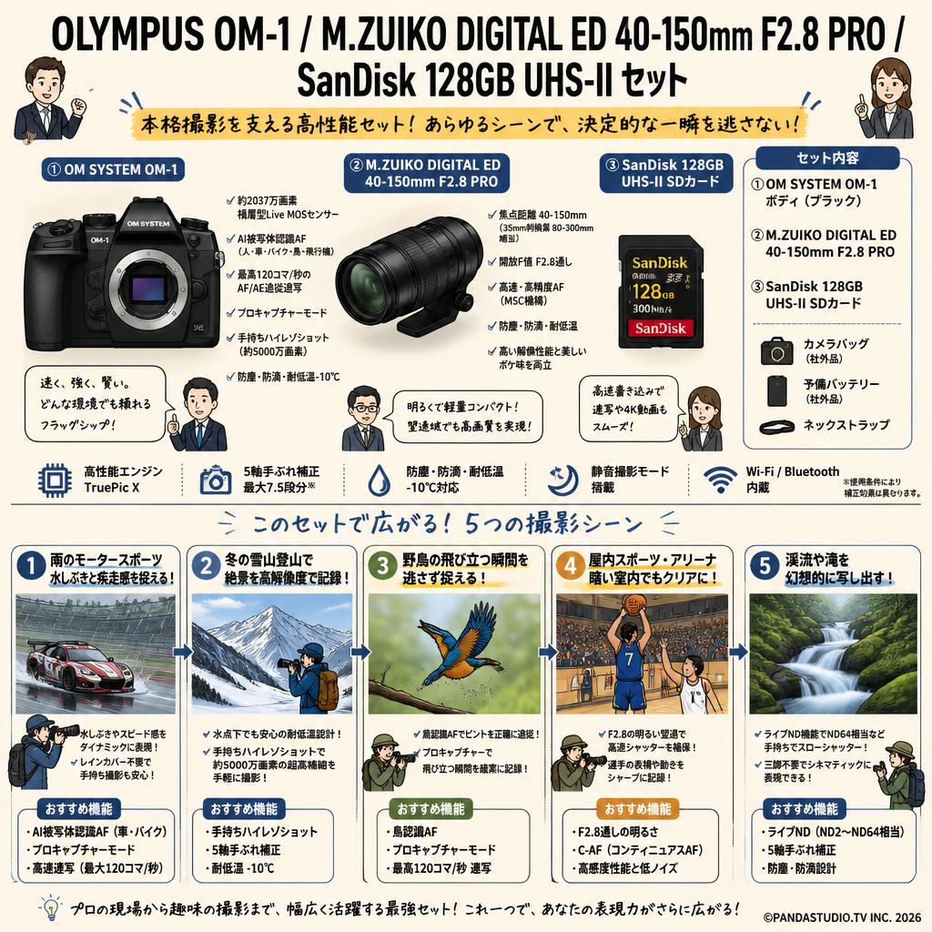 OLYMPUS OM-1 / M.ZUIKO DIGITAL ED 40-150mm F2.8 PRO / SanDisk 128GB UHS-IIセット 用途