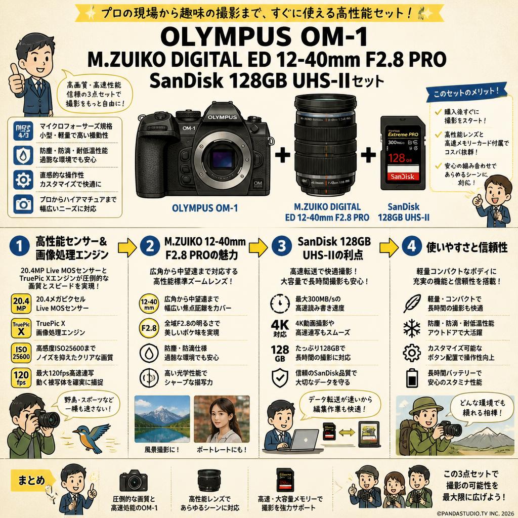 OLYMPUS OM-1 /  M.ZUIKO DIGITAL ED 12-40mm F2.8 PRO / SanDisk 128GB UHS-IIセット 概要