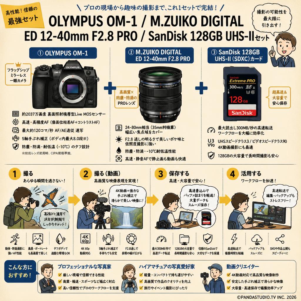 OLYMPUS OM-1 /  M.ZUIKO DIGITAL ED 12-40mm F2.8 PRO / SanDisk 128GB UHS-IIセット おもな対象のお客様