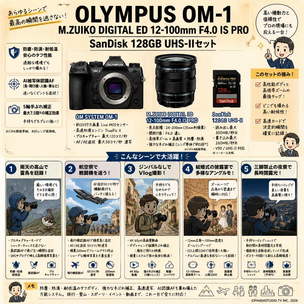 OLYMPUS OM-1 / M.ZUIKO DIGITAL ED 12-100mm F4.0 IS PRO  / SanDisk 128GB UHS-IIセット 用途