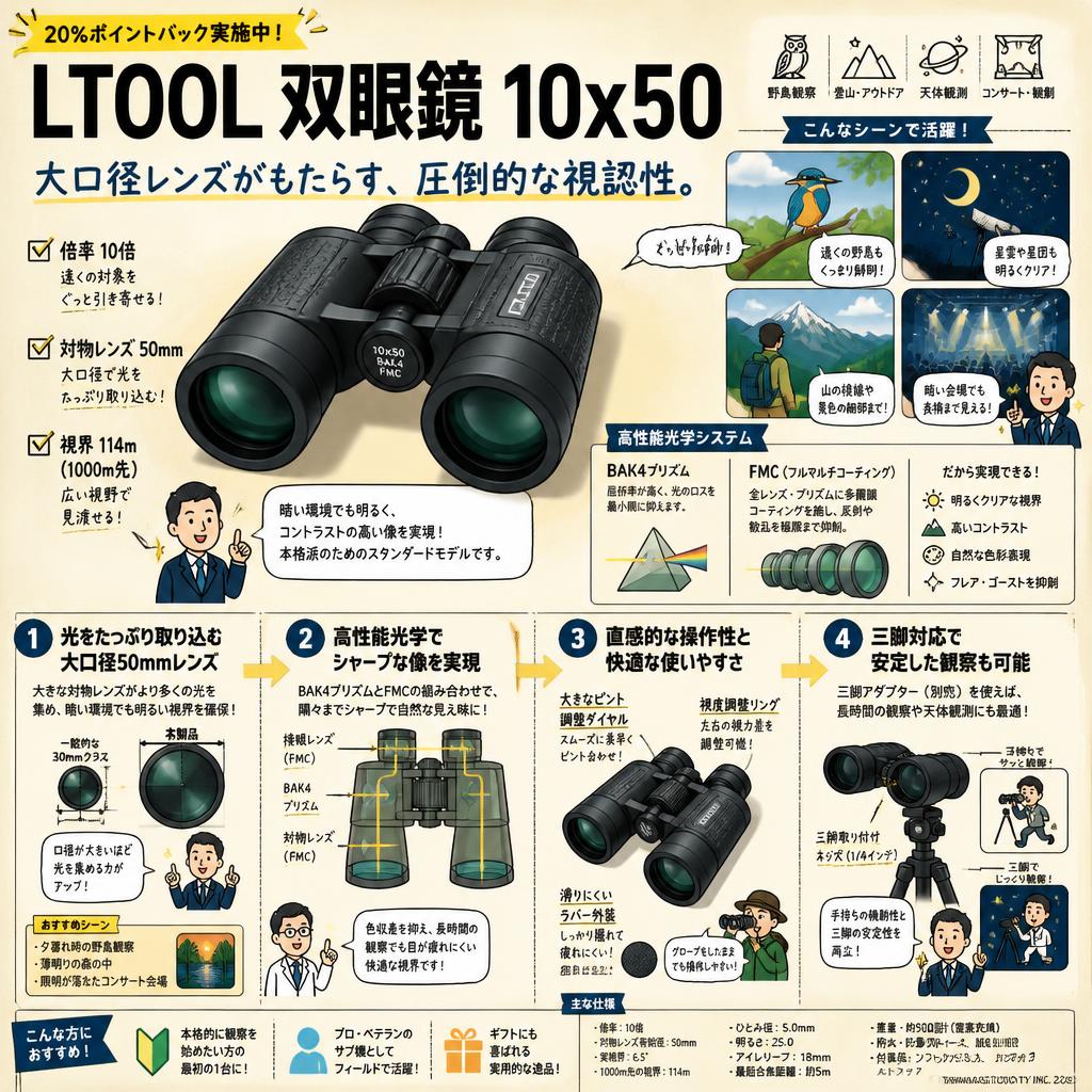 【20%ポイントバック実施中】LTOOL 双眼鏡 10x50 概要