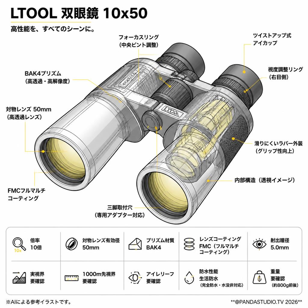 【20%ポイントバック実施中】LTOOL 双眼鏡 10x50 スペック