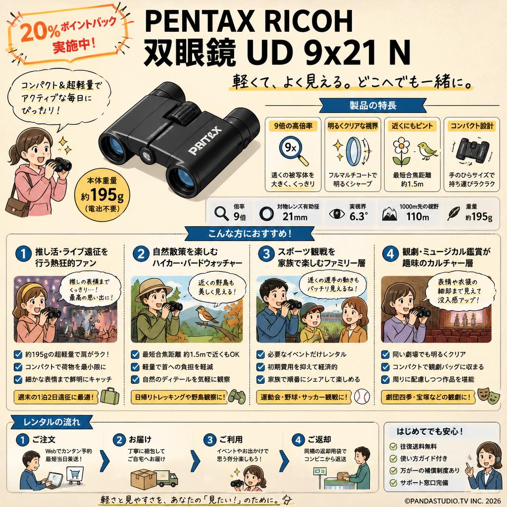 【20%ポイントバック実施中】PENTAX RICOH 双眼鏡 UD 9x21 N おもな対象のお客様