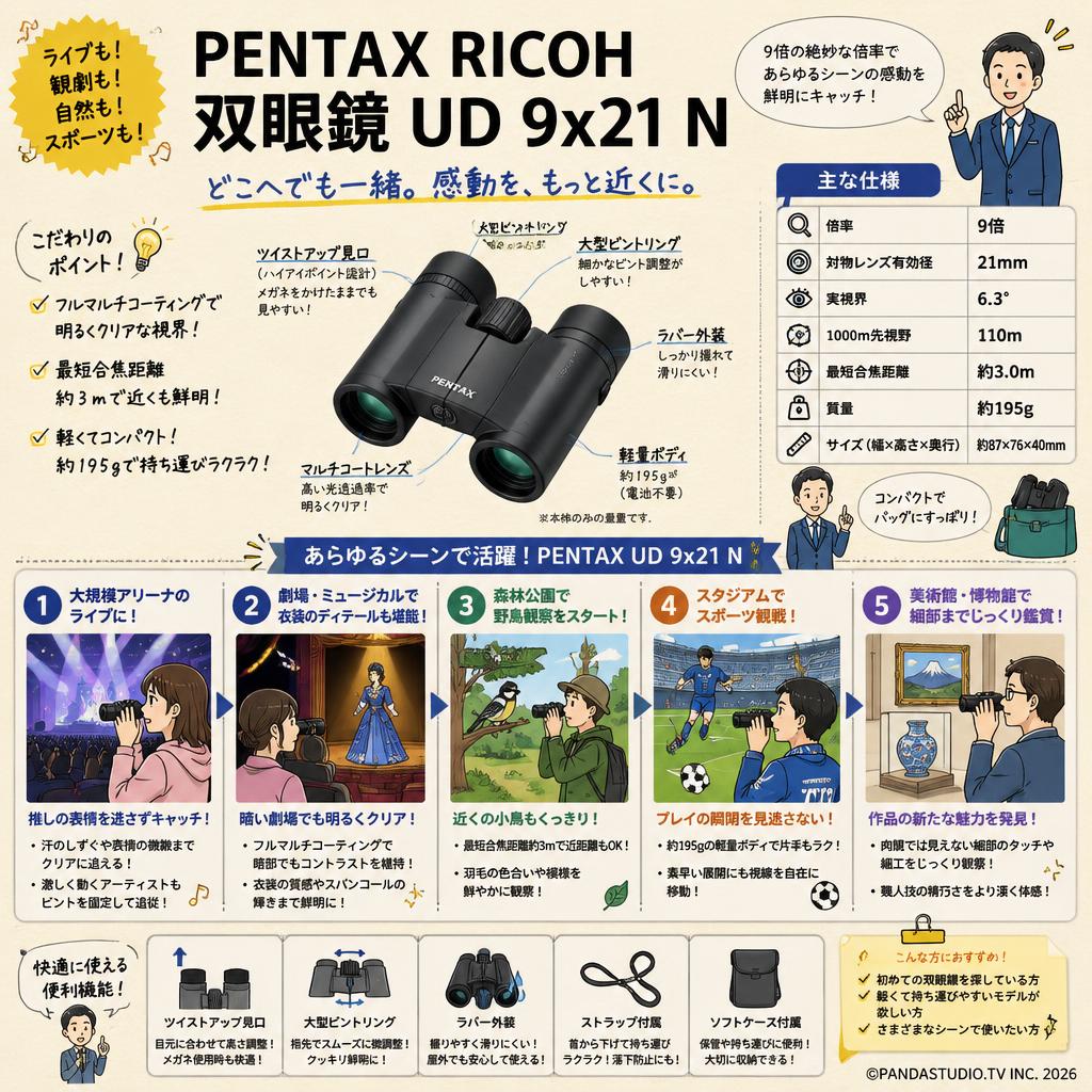 【20%ポイントバック実施中】PENTAX RICOH 双眼鏡 UD 9x21 N 用途