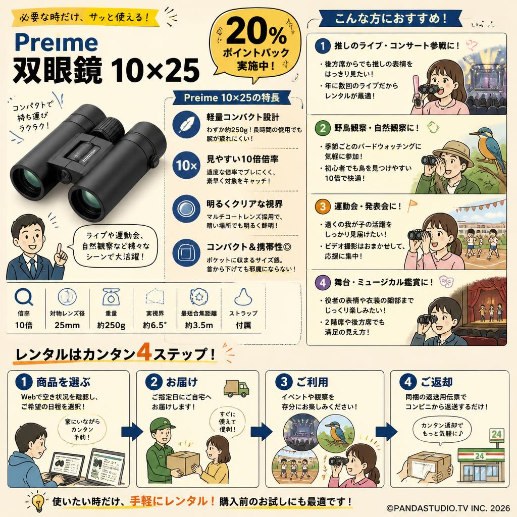 【20%ポイントバック実施中】Preime 双眼鏡 10×25 おもな対象のお客様