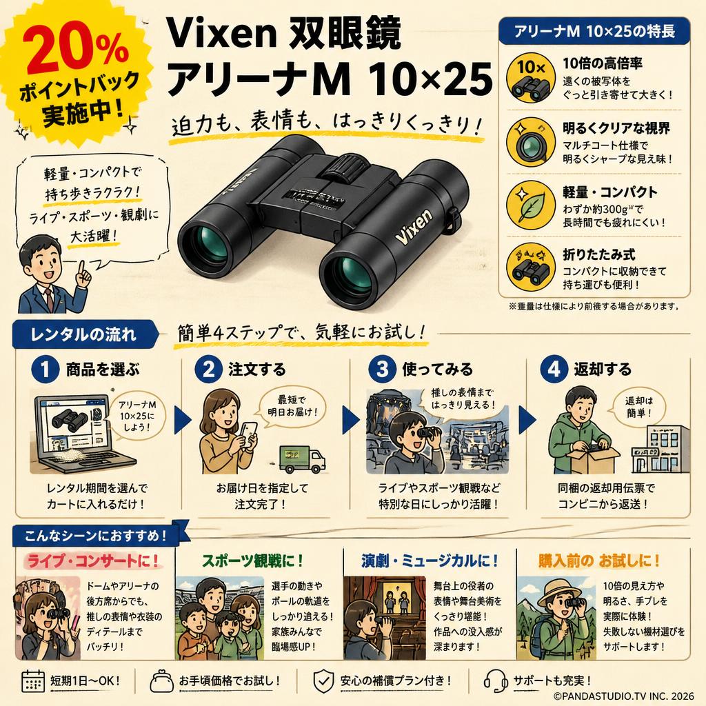 【20%ポイントバック実施中】Vixen 双眼鏡 アリーナM 10×25 おもな対象のお客様