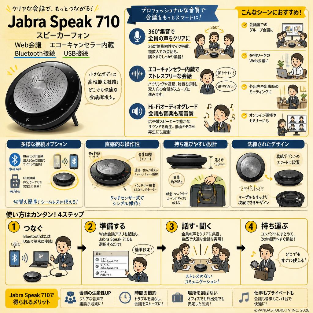 Jabra Speak 710 スピーカーフォン Web会議 エコーキャンセラー内蔵 Bluetooth接続 USB接続 概要