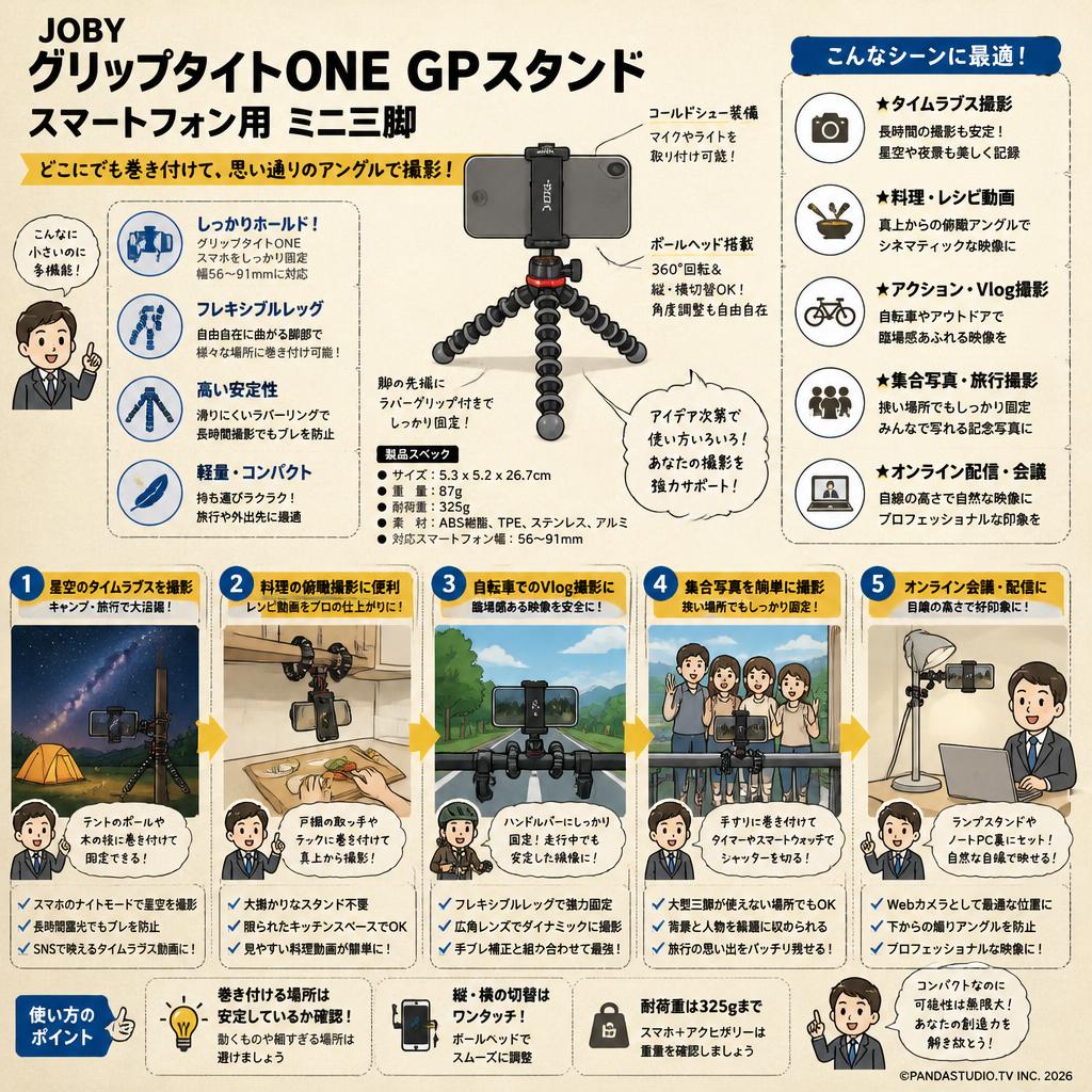 JOBY グリップタイトONE GPスタンド スマートフォン用 ミニ三脚 用途