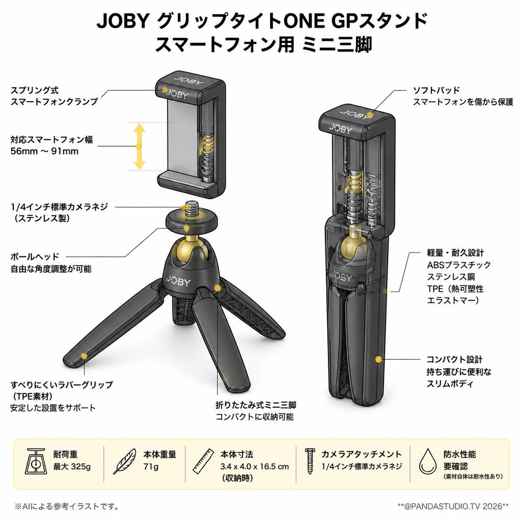 JOBY グリップタイトONE GPスタンド スマートフォン用 ミニ三脚 スペック