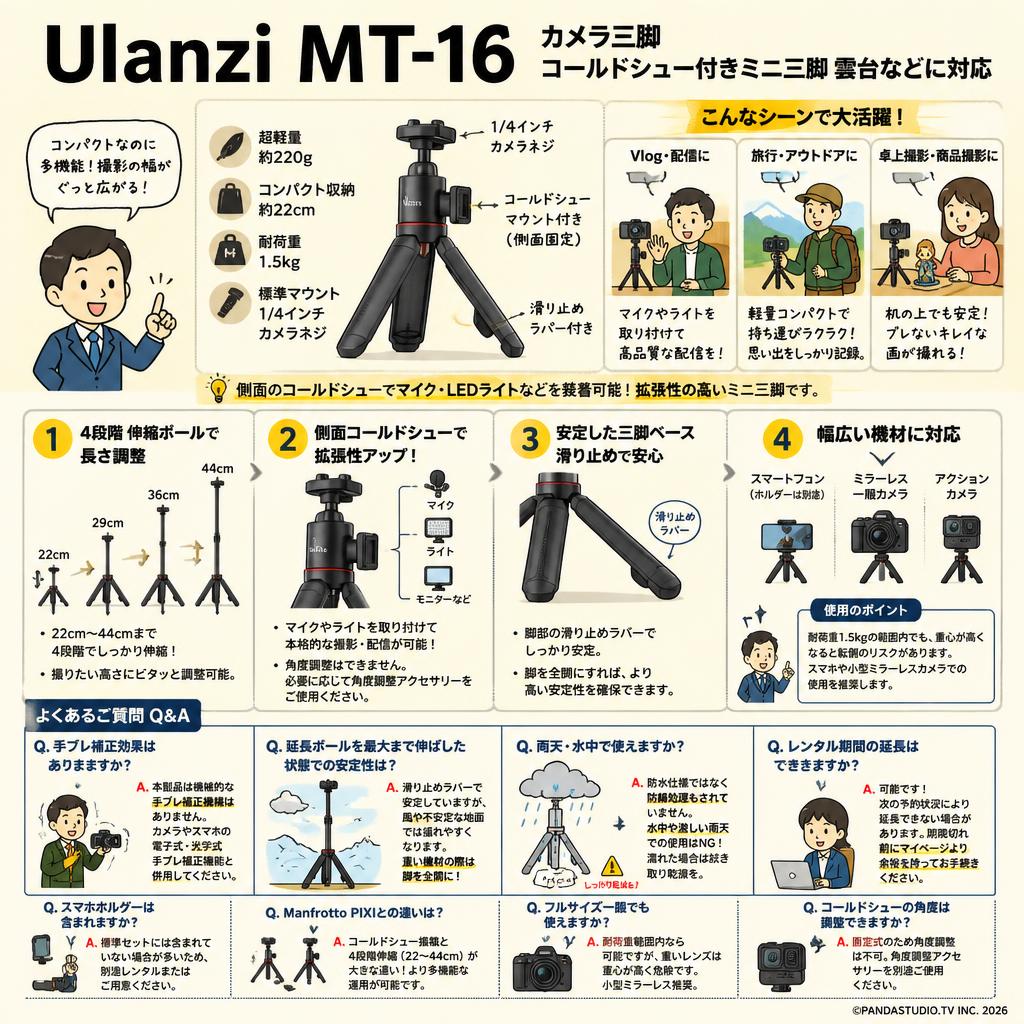 Ulanzi MT-16 カメラ三脚 コールドシュー付きミニ三脚 雲台などに対応 FAQ（よくある質問と答え）