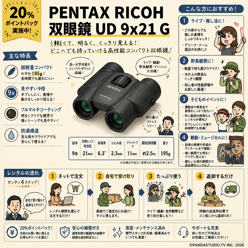 【20%ポイントバック実施中】PENTAX RICOH 双眼鏡 UD 9x21 G おもな対象のお客様