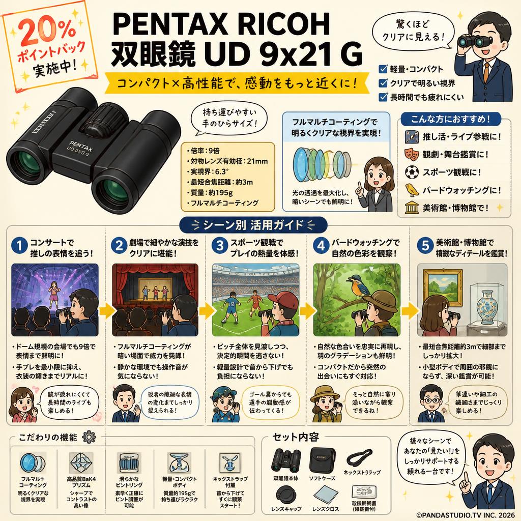 【20%ポイントバック実施中】PENTAX RICOH 双眼鏡 UD 9x21 G 用途