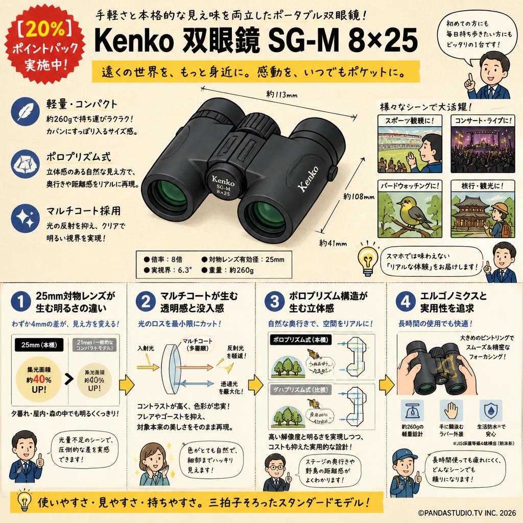 【20%ポイントバック実施中】Kenko 双眼鏡 SG-M 8×25 概要