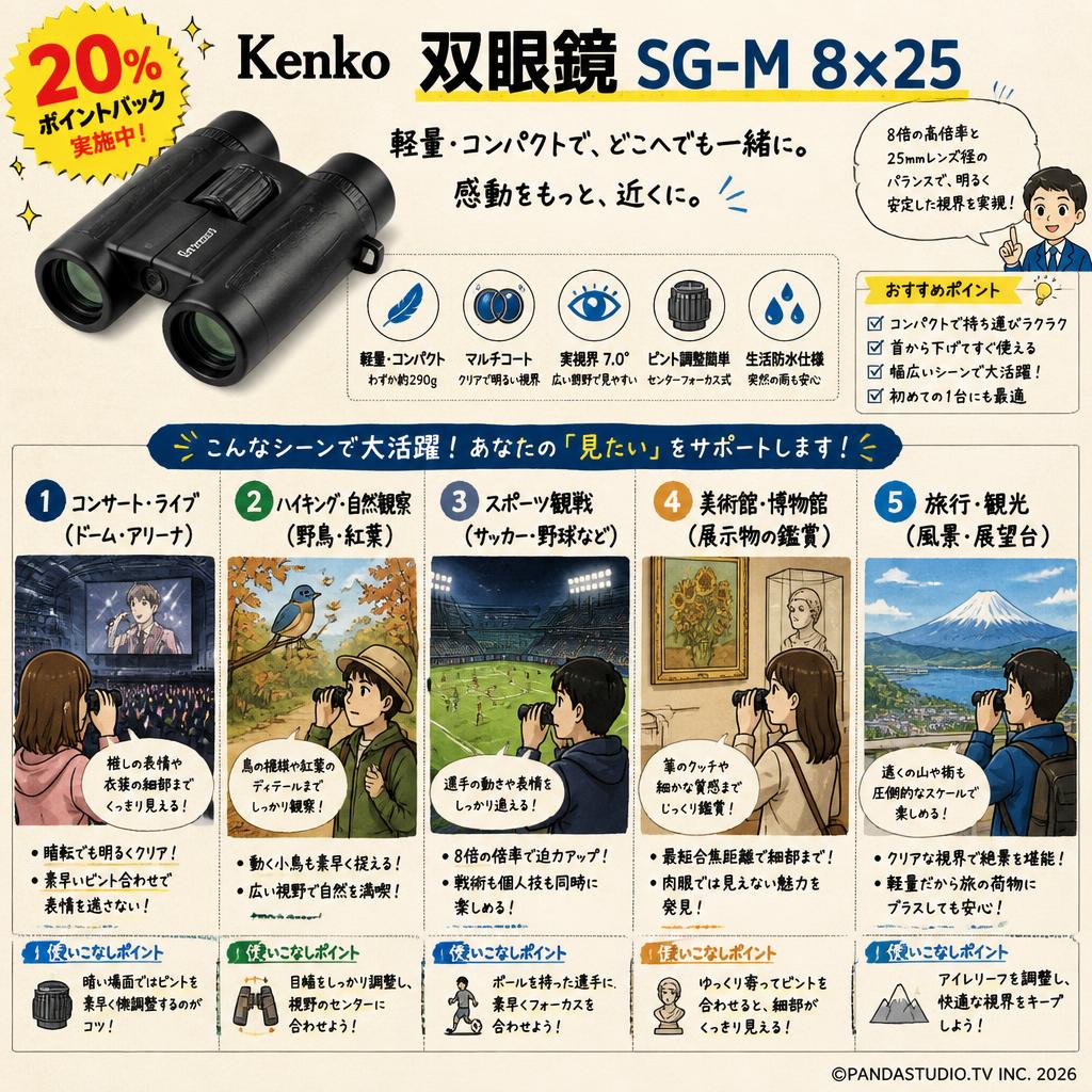 【20%ポイントバック実施中】Kenko 双眼鏡 SG-M 8×25 用途