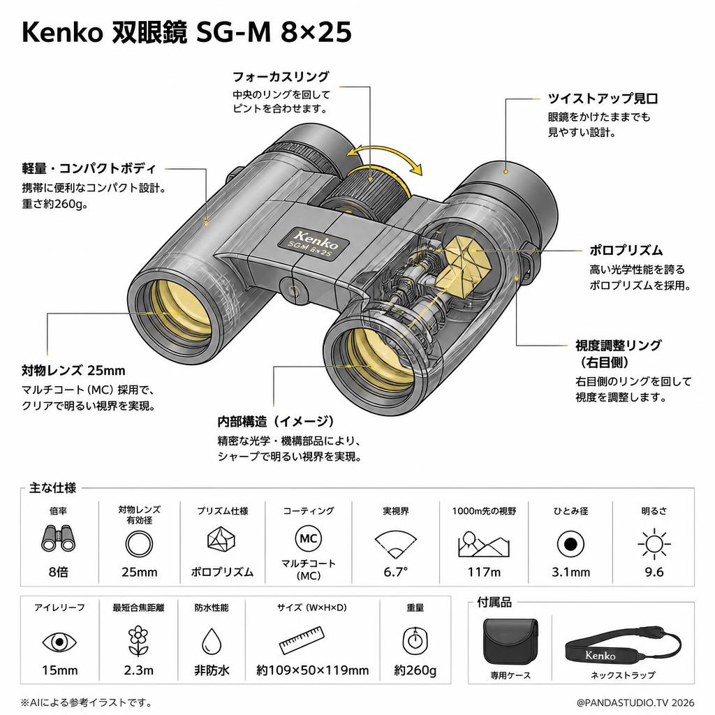 【20%ポイントバック実施中】Kenko 双眼鏡 SG-M 8×25 スペック