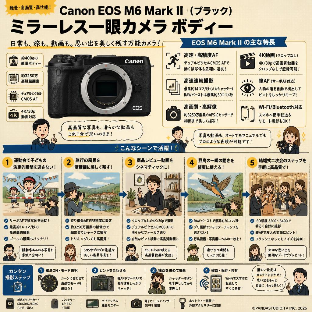 Canon EOS M6 Mark II ミラーレス一眼カメラ ボディー （ブラック） 用途
