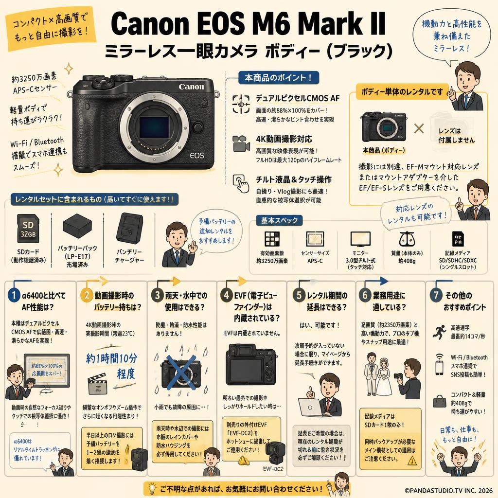 Canon EOS M6 Mark II ミラーレス一眼カメラ ボディー （ブラック） FAQ（よくある質問と答え）