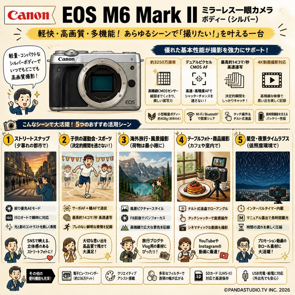 Canon EOS M6 Mark II ミラーレス一眼カメラ ボディー（シルバー） 用途