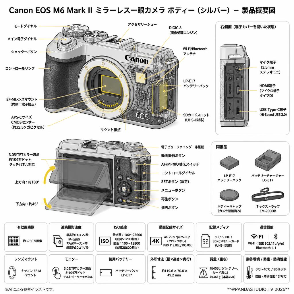 Canon EOS M6 Mark II ミラーレス一眼カメラ ボディー（シルバー） スペック