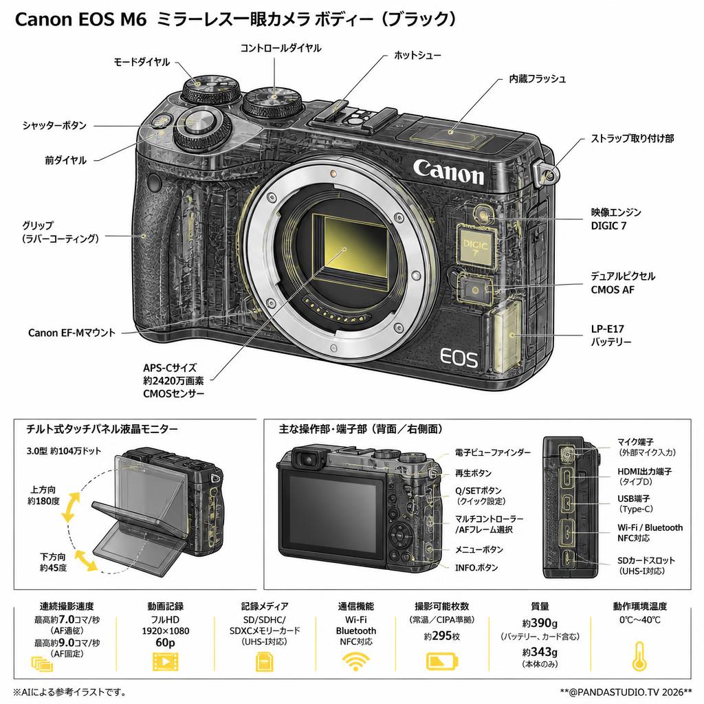 Canon EOS M6 ミラーレス一眼カメラ ボディー（ブラック） スペック