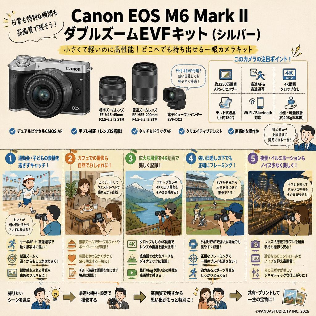Canon EOS M6 Mark II・ダブルズームEVFキット（シルバー） 用途