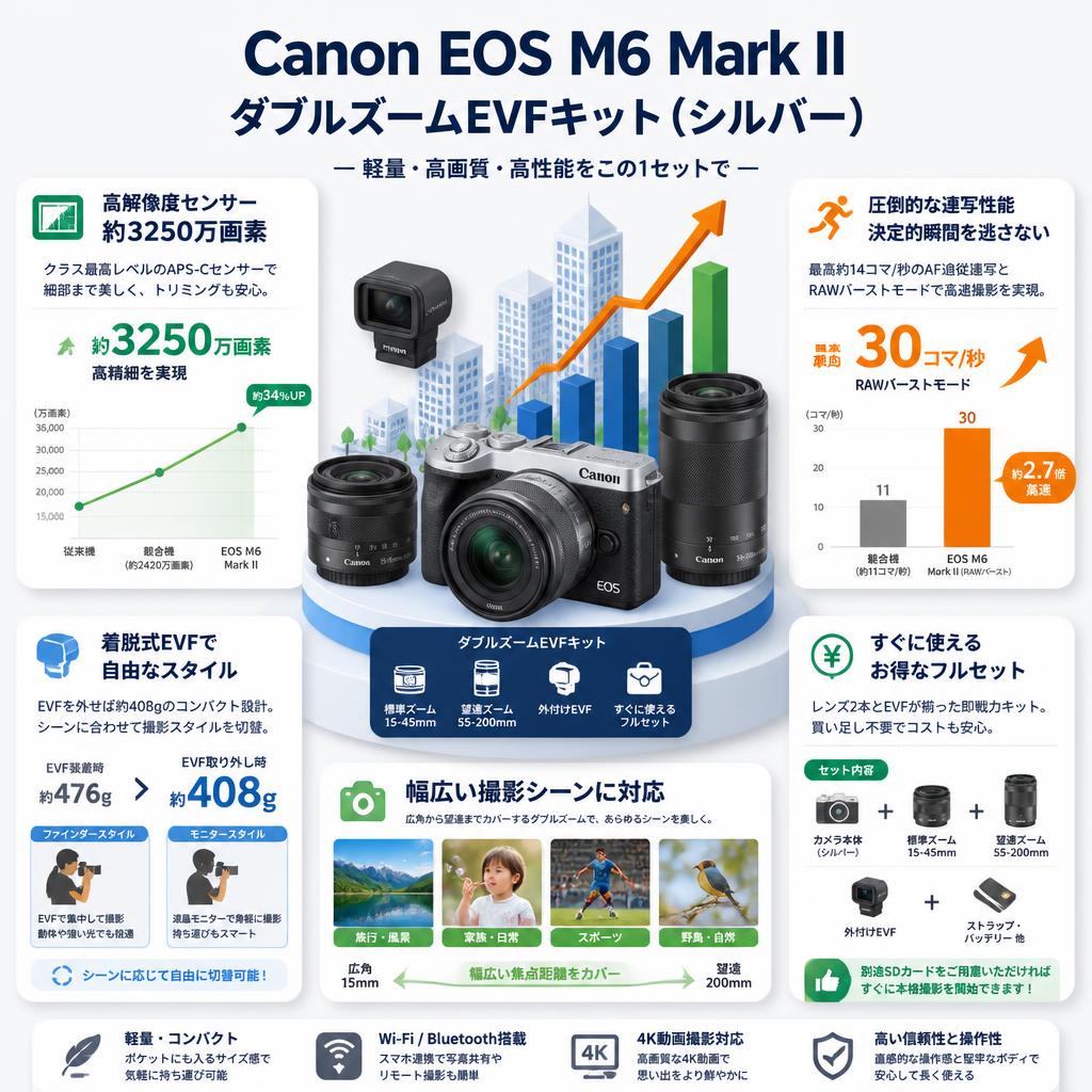 Canon EOS M6 Mark II・ダブルズームEVFキット（シルバー） セールスポイント