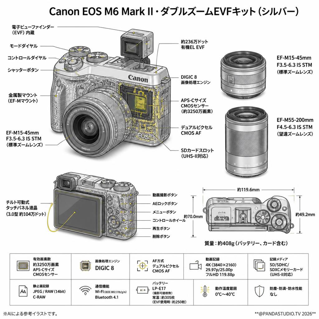 Canon EOS M6 Mark II・ダブルズームEVFキット（シルバー） スペック