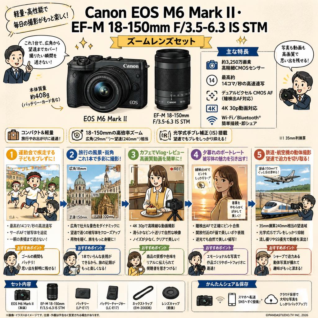 Canon EOS M6 Mark II・EF-M 18-150mm F/3.5-6.3 IS STM ズームレンズセット 用途