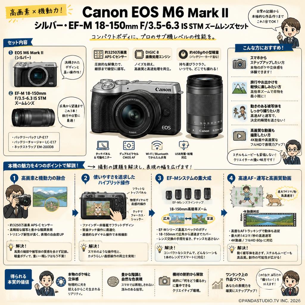 Canon EOS M6 Mark II シルバー・EF-M 18-150mm F/3.5-6.3 IS STM ズームレンズセット 概要